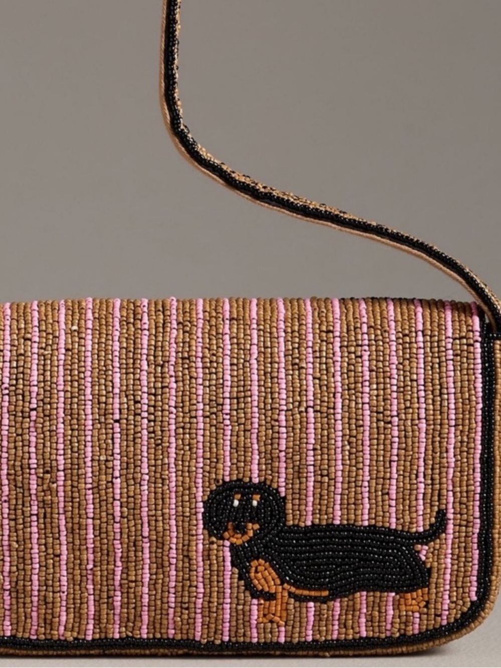New! Fiona Dachshund Beaded Bag by Anthropologie, Brown, Pink, & Black - Picture 2 of 6